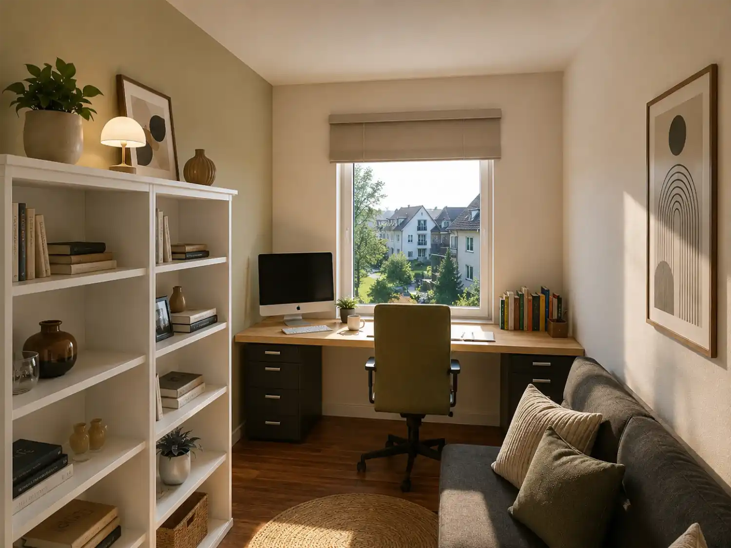 Small Home Office in an Apartment with Storage and Desk