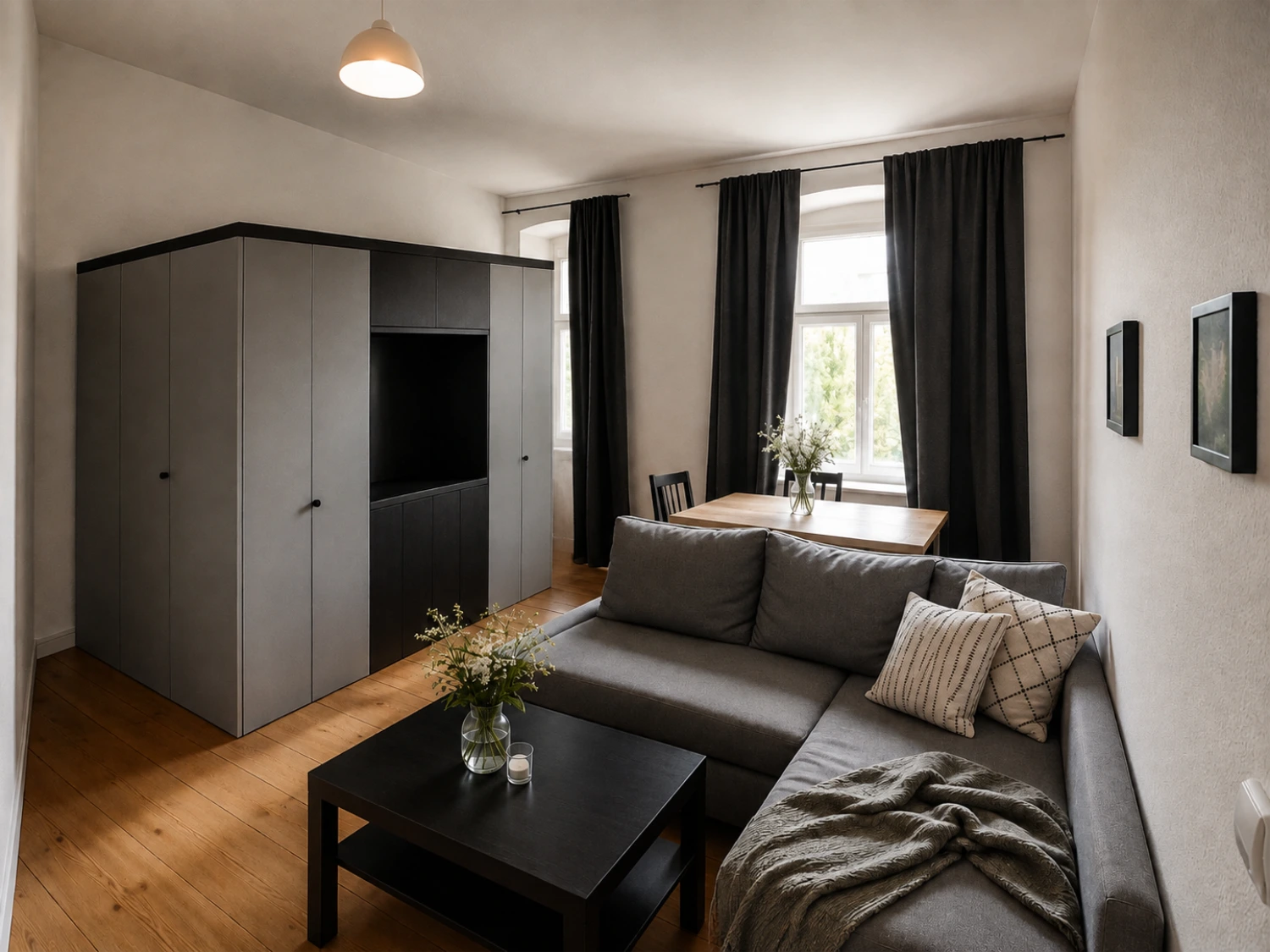 Built-in Wardrobe with Storage and Bed Cabinet in a Small Apartment in Berlin